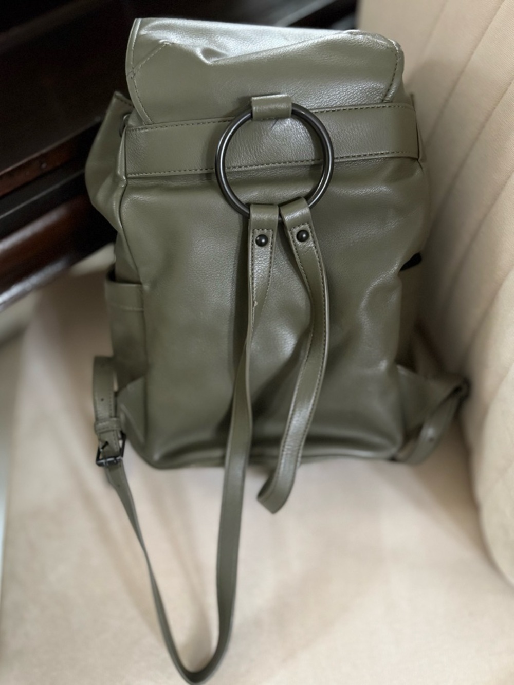 Olive Green Drawstring Backpack - Picture 4 of 9